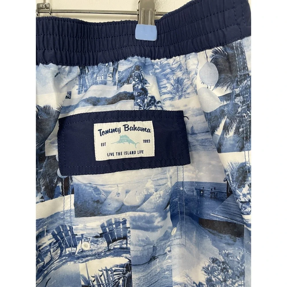 Tommy Bahama Men's‎ XXL Blue Tropical Scene Drawstring Swim Trunks